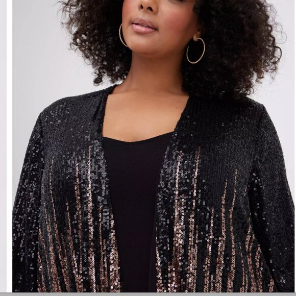 Torrid Hi-Lo Ombre Kimono Jacket Sequin Black & Gold Whimsigoth sz 1X - Picture 3 of 13